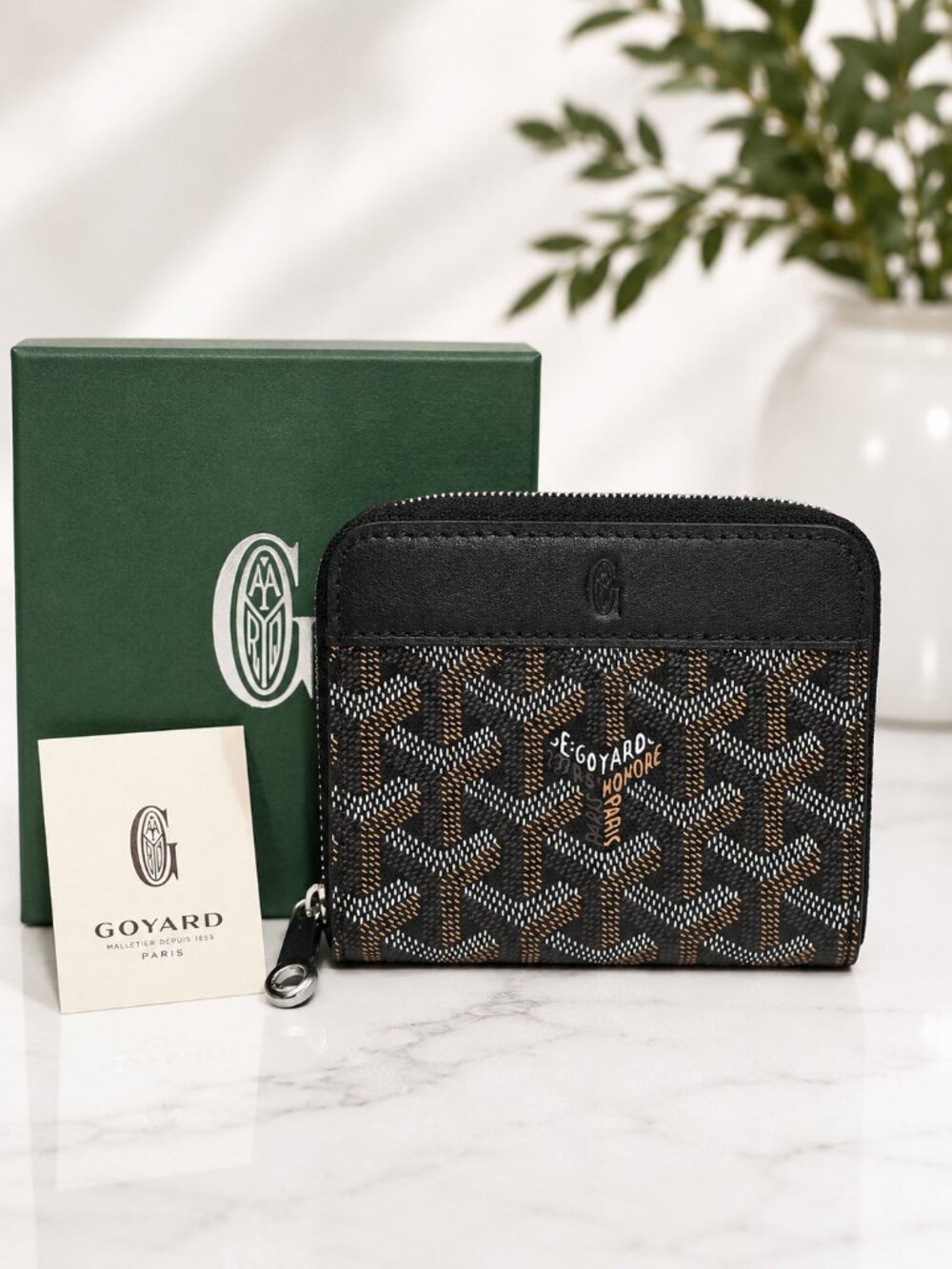 Goyard Saint-Sulpice Zip Wallet / Card Holder Black Goyardine New - Picture 3 of 7